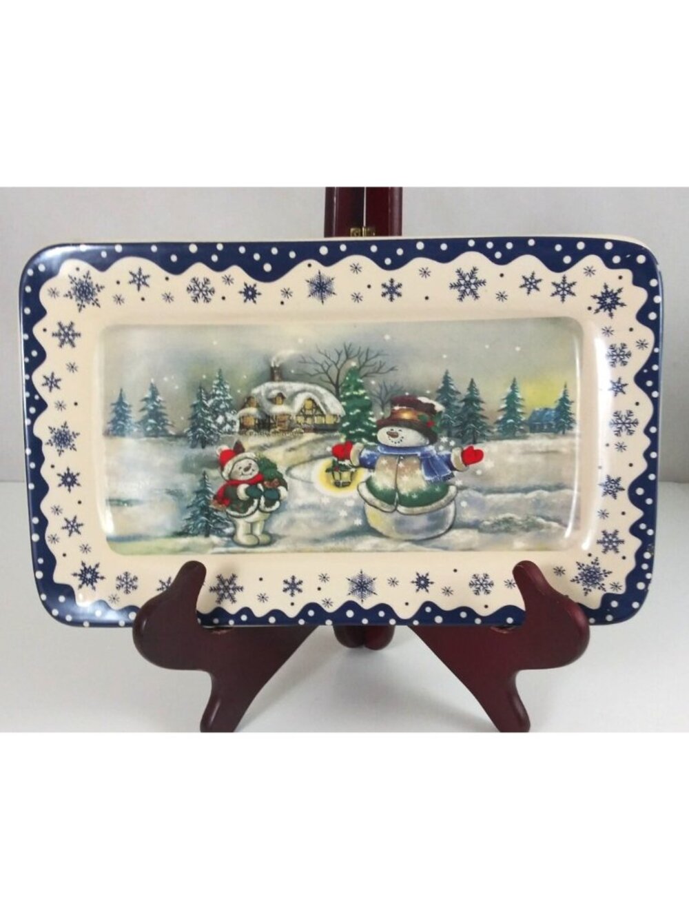 Ltd Commodities Beautiful Snowman Rectangle Decorative Plate Tray 12" x 7.38"